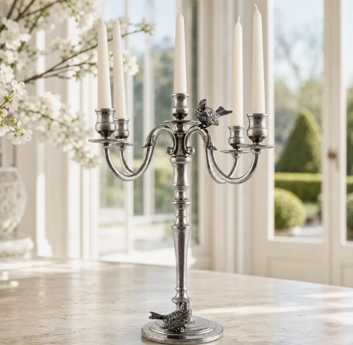 Pewter Songbird Candelabrum