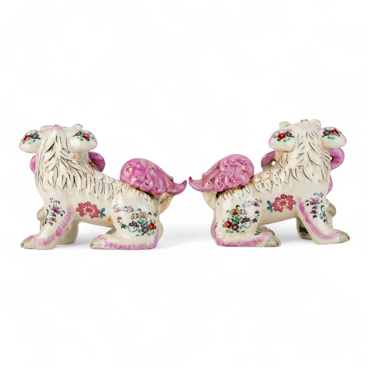 Lucky Foo Dogs in Pink Tobacco Leaf (Pair)