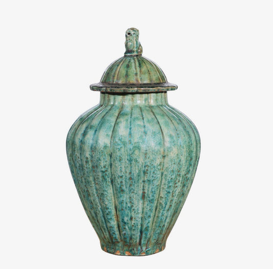 Verdigris Lion Lidded Jar