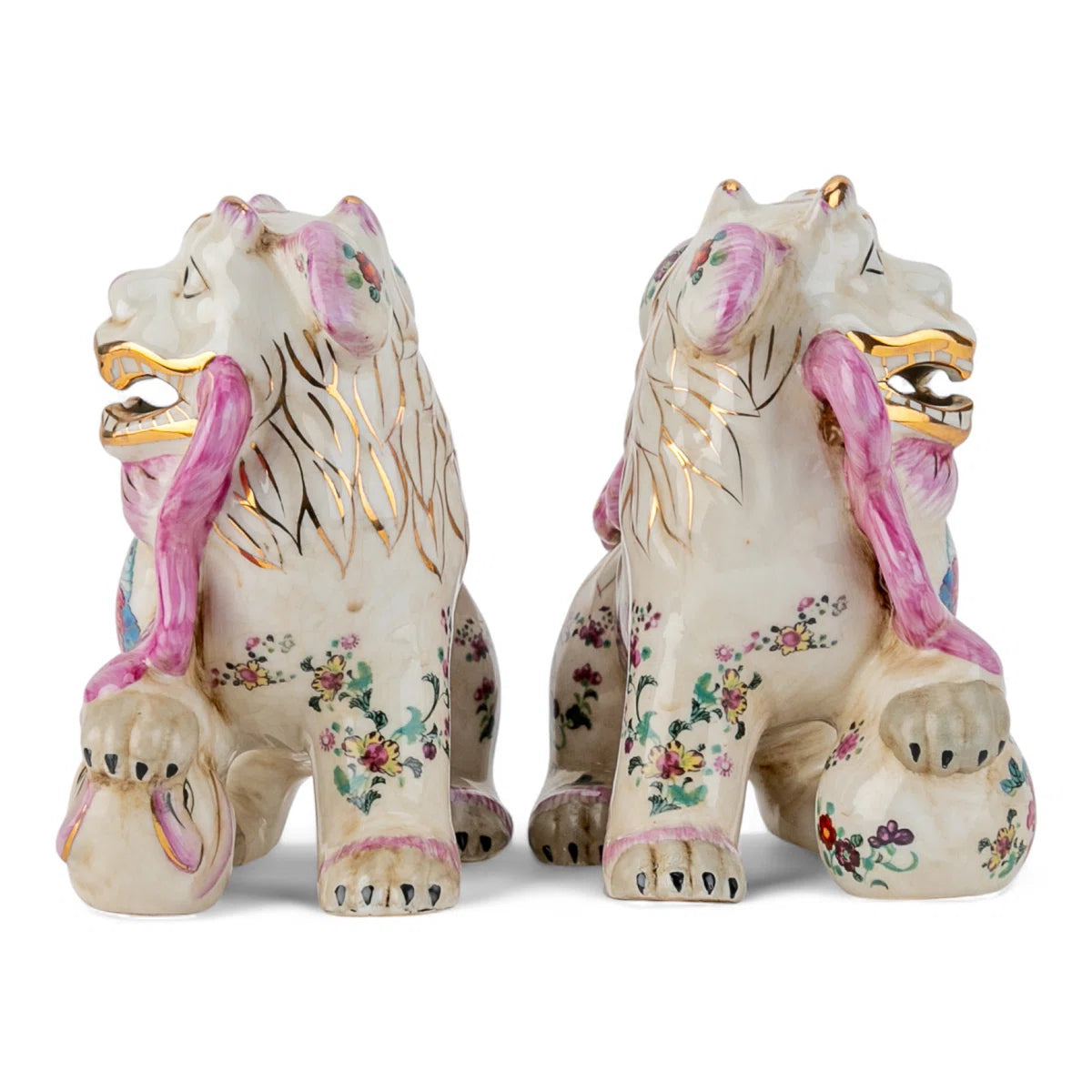 Lucky Foo Dogs in Pink Tobacco Leaf (Pair)