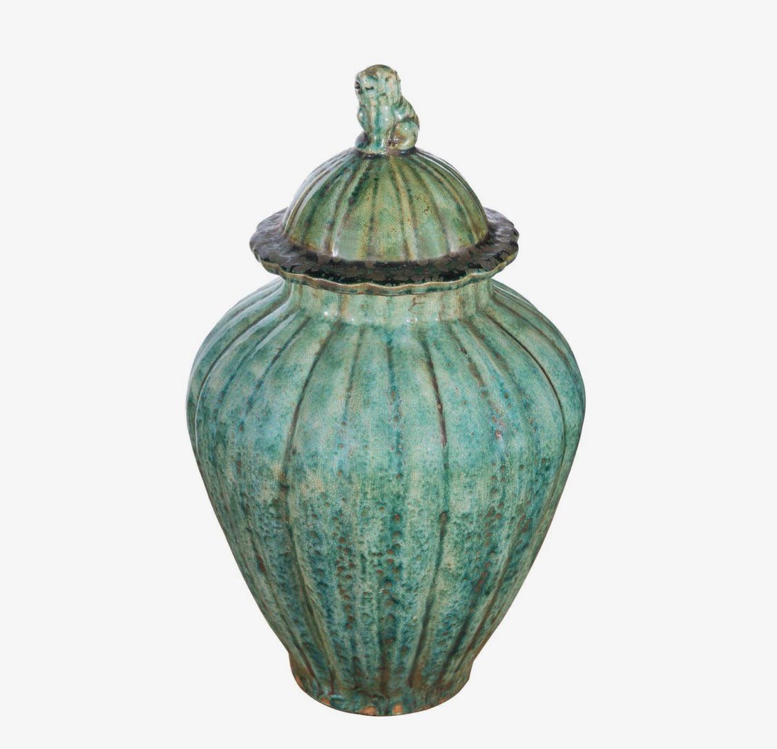 Verdigris Lion Lidded Jar