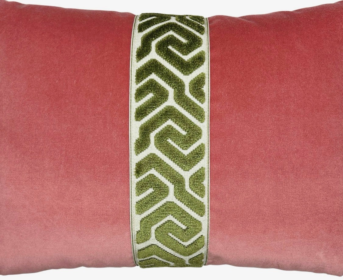 Coral & Peridot Velvet Lumbar Pillow