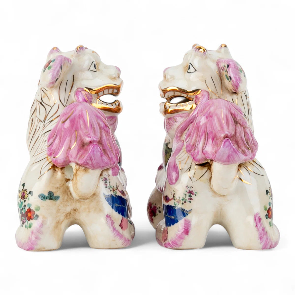 Lucky Foo Dogs in Pink Tobacco Leaf (Pair)